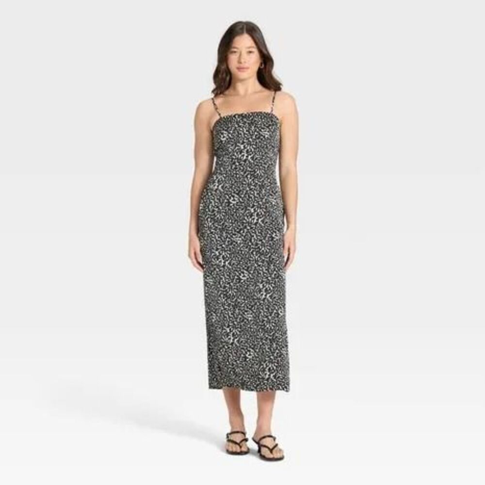 Women's Column Slip Maxi Dress - A New Day Black/White Leopard Print L